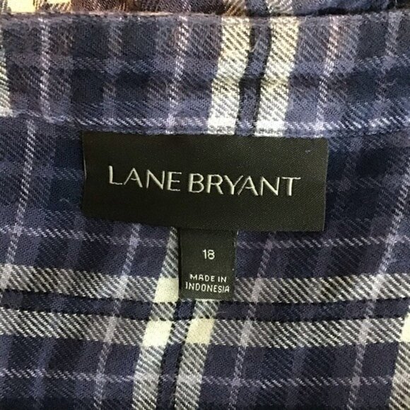 Lane Bryant Blue Plaid Ruffle Hem Top Size 18 - Picture 6 of 7